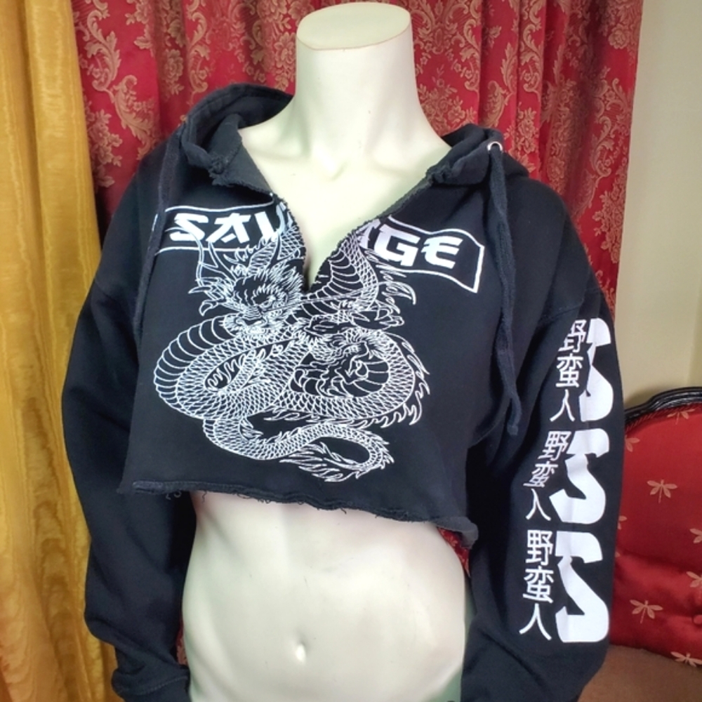 Savage graphic cropped hoodie